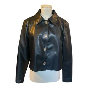 Commense Black PU Leather Short Fit Jacket with Metal Buttons Size Medium